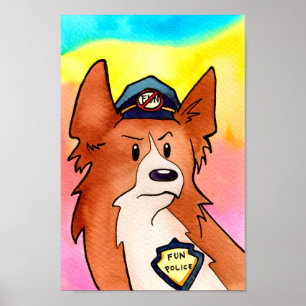 Poster Fun Police aquarelle Corgi