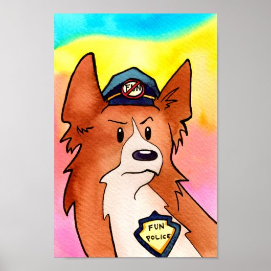 Poster Fun Police aquarelle Corgi (Devant)