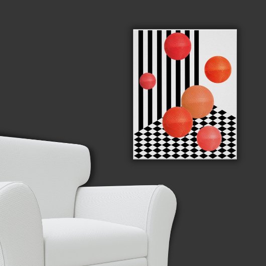 Poster Fun Red Round Collage noir & blanc bandes