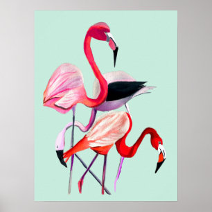 Poster Fun rose flamingo aquarelle illustration