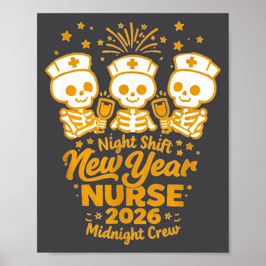 Poster Fun Skeleton Er Icu Nurse Night Shift Crew New Yea (Devant)