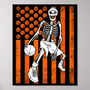 Poster Fun Skeleton Joueur de basket USA American Flag V