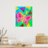 Poster Fun Turquoise, vert et rose papillon abstrait (Cuisine)