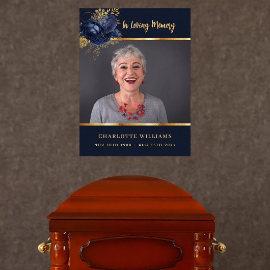 Poster Funérailles bleu photo fleuri souvenir bienvenue