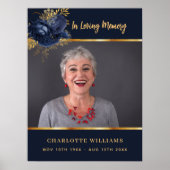 Poster Funérailles bleu photo fleuri souvenir bienvenue (Devant)