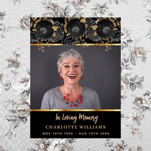 Poster funérailles noir or photo souvenir bienvenue