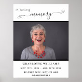 Poster Funérailles photo mémorial blanc noir coeurs bienv (Devant)