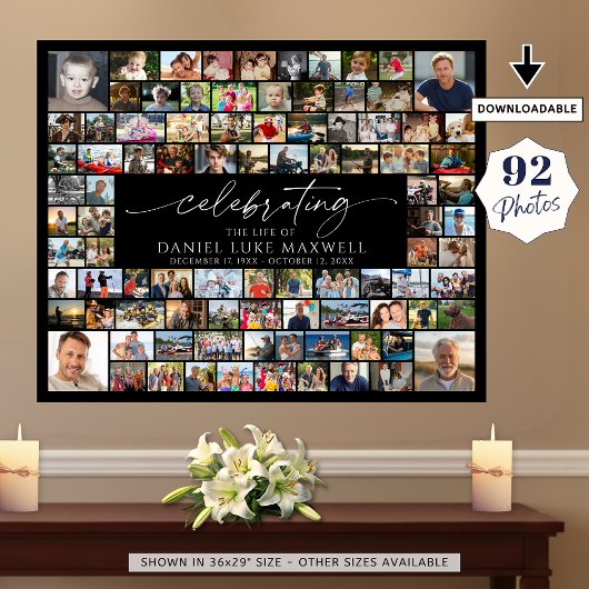 Poster Funeral Memorial 92 Photo Collage Celebrating Life