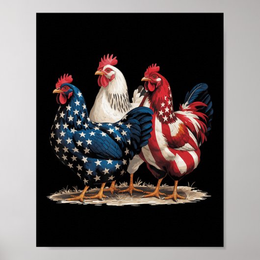 Poster Funky American Flag Rooster Independence Day 4th O (Devant)