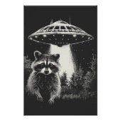 Poster Funky Black and White Space Raccoon UFO (Devant)