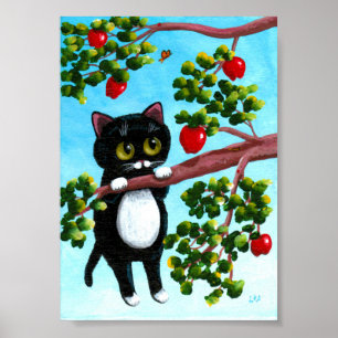Poster Funky Black Cat Apple Tree Créationarts
