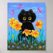 Poster Funky Black Cat Art Spring Daffodils Créationarts (Devant)