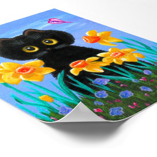 Poster Funky Black Cat Art Spring Daffodils Créationarts (Coin)