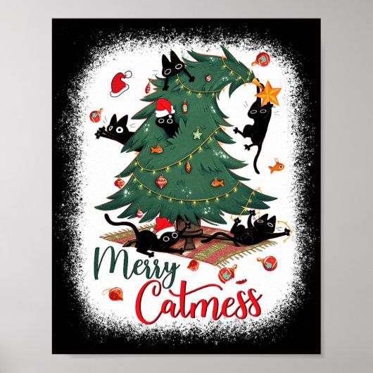 Poster Funky Black Cats Noël Arbre Joyeux Catmess Chat (Devant)