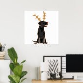 Poster Funky Black Lab avec Reindeer Antlers Noël (Bureau à domicile)