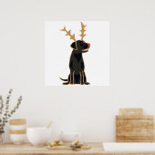 Poster Funky Black Lab avec Reindeer Antlers Noël (Cuisine)