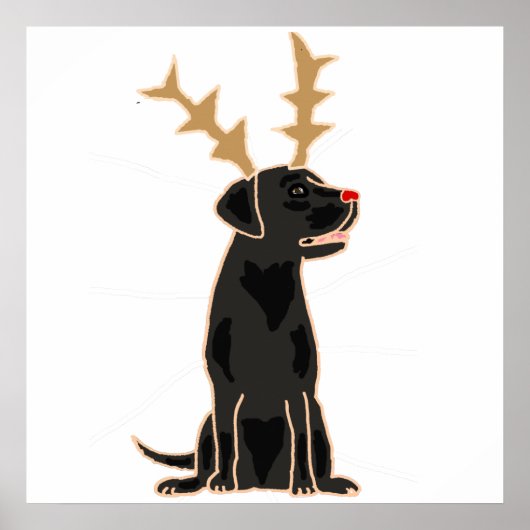 Poster Funky Black Lab avec Reindeer Antlers Noël (Devant)