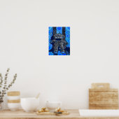 Poster Funky Blue Sock Monkey Circles Bubbles Pop Art (Cuisine)