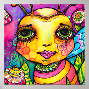 Poster Funky Boho Bee Farm Animal Portrait Art