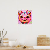 Poster Funky Boho Cochon ferme portrait animal art (Cuisine)