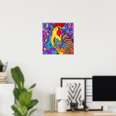 Poster Funky Boho Rooster Farm Animal Portrait Art (Bureau à domicile)