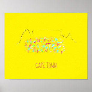 Poster Funky Cape Town ZA Table Mountain Coloré