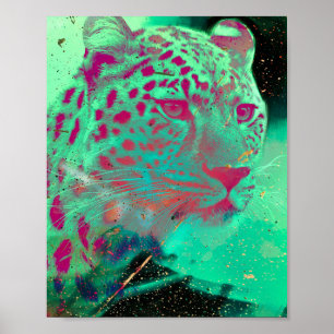 Poster Funky Cheetah Psychedelic Mint Hot rose Art