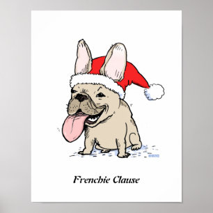 Poster Funky French Bulldog Noël Vacances Père Noël Chien