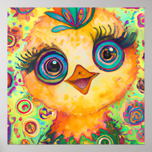 Poster Funky Happy Baby Chicken Farm Animal Nursery Art