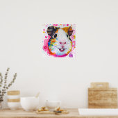 Poster Funky Happy Guinea Pig Farm Animal Portrait Art (Cuisine)