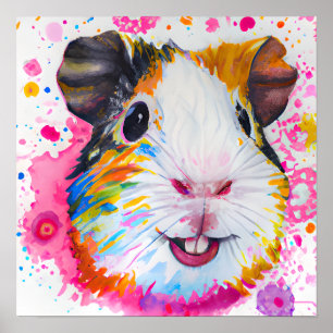 Poster Funky Happy Guinea Pig Farm Animal Portrait Art