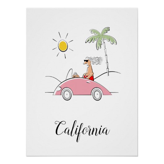 Poster Funky Humoristique California Lady Fancy Car (Devant)