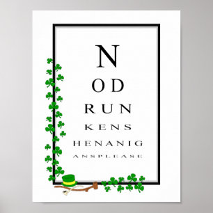 Poster Funky Irish Eye Test Chart Pas de Shenanigans ivre