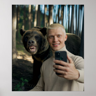 Poster Funky Ours Selfie Photo Personnalisée OEuvre mural