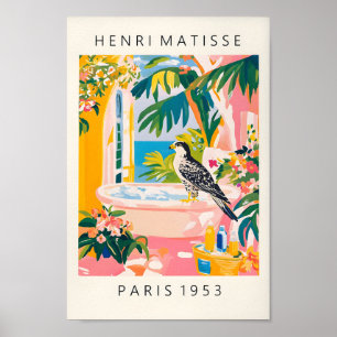 Poster Funky Peregrine Falcon Art, Floral Bathroom Print,