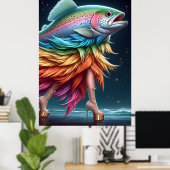 Poster Funky Rainbow Trout Fish Fashion (Bureau à domicile)