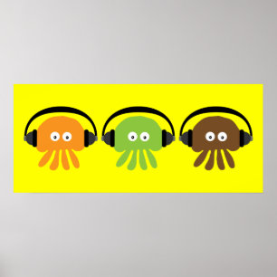 Poster Funky Retro DJ Jellfish Avec Casque Personnalisé