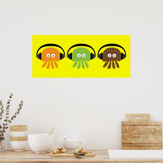 Poster Funky Retro DJ Jellfish Avec Casque Personnalisé (Cuisine)