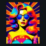 Poster Funky Retro Pop Art Mode<br><div class="desc">Revenez à l'époque de la paix, de l'amour et du pouvoir fleuri avec cette création pop art étonnante. Une fille psychédélique captivante, portant une paire de lunettes de soleil branchées, brille sur un fond d'étoiles et de rayures emblématiques. Avec ses couleurs audacieuses, son ambiance rétro super et son design pop...</div>