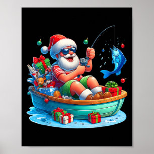 Poster Funky Santa Claus Pêche Noël En Juillet Plage