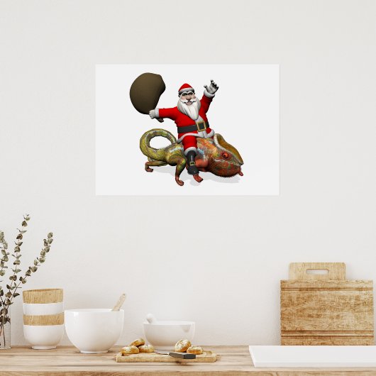 Poster Funky Santa Claus Sur Huge Panther Chameleon (Cuisine)