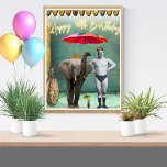 Poster Funky Vintage Strongman 40e anniversaire<br><div class="desc">Art amusant et amusant modifié 40e anniversaire vignette présente un homme fort vintage et un parasol portant des coutures photo d'éléphant avec du texte néon</div>