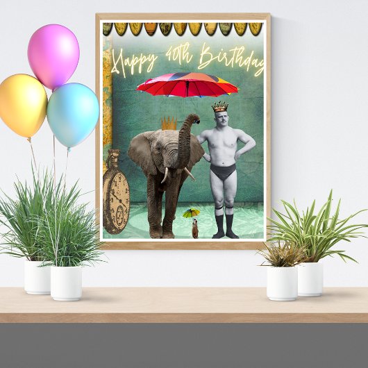 Poster Funky Vintage Strongman 40e anniversaire