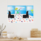 Poster Funky Whimsical Ocean Vue colorée (Cuisine)