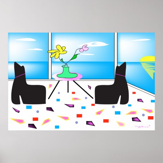 Poster Funky Whimsical Ocean Vue colorée (Devant)