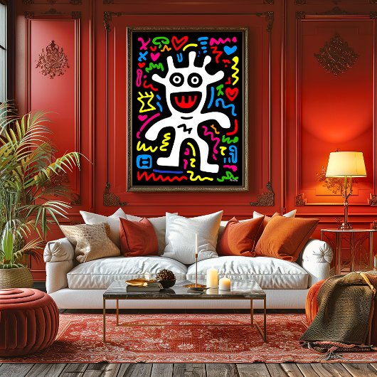 Poster Funky White Alien - Neon Pop Art Créature Wall Art