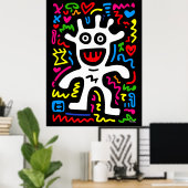 Poster Funky White Alien - Neon Pop Art Créature Wall Art (Bureau à domicile)