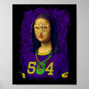 Poster Funny 504 New Orleans Mardi Gras Mona Lisa Mashup