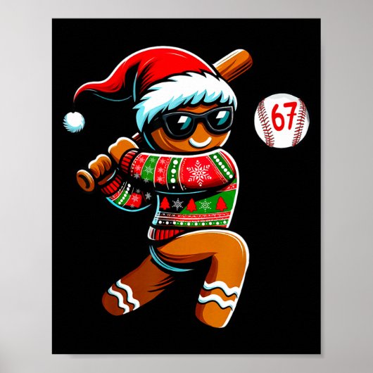 Poster Funny 67 Gingerbread Man Playing Baseball Christma (Devant)