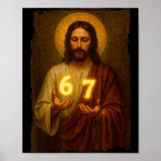 Poster Funny 6 7 Jesus. Absurd Six Seven Meme, Weird Teen (Devant)